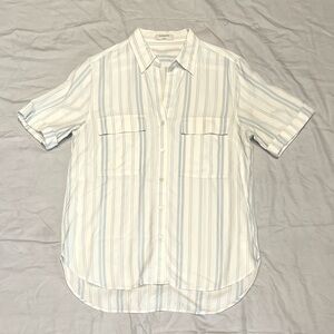 Aritiza Babaton S White Striped Short Sleeve Button-Up Shirt